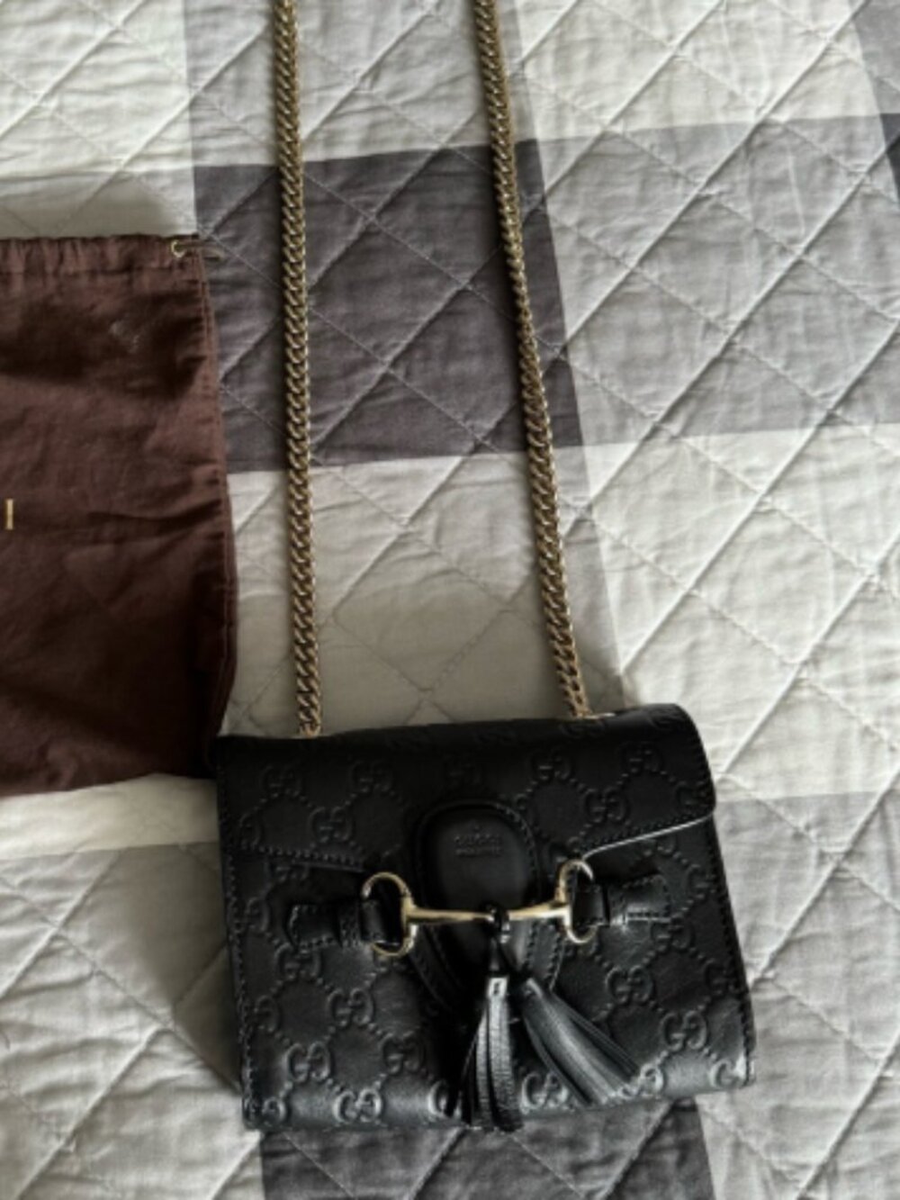 Gucci Black Embossed Leather Emily Crossbody Guccissimia Bag